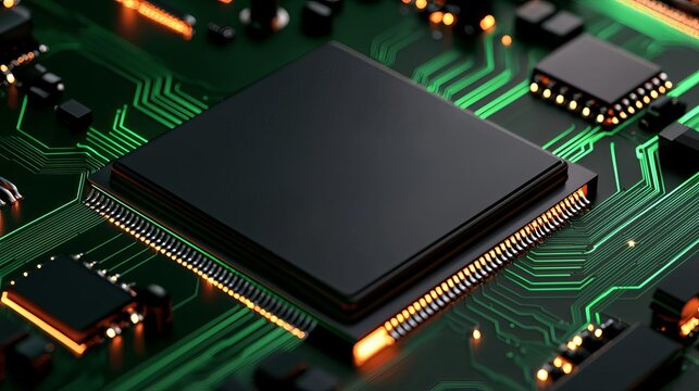 Simultaneous GPU processing, synchronized data exchange, 3D illustration