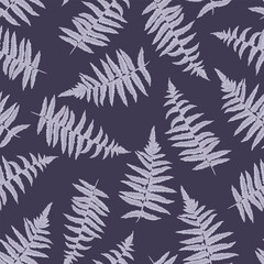 Grey pattern with abstract artistic leaves fern. Vector hand drawing. Stylized shapes leaf plants seamless print. Plain ornament for designs, textile, fabric, cover