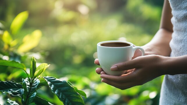 Non-binary trans woman holding coffee cup