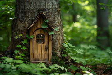 Fantastically beautiful door in wild forest leading to unknown
