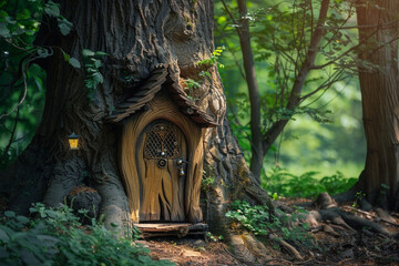 Fantastically beautiful door in wild forest leading to unknown