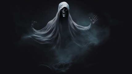 ghost, horror spirit of death on a black background, phobia fantastic creature spirit of evil, fictional darkness