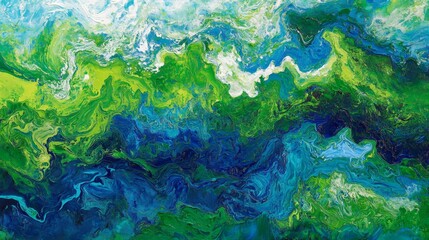 Vibrant Abstract Landscape with Swirling Green and Blue Hues