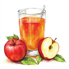 Apple juice watercolor clipart illustration