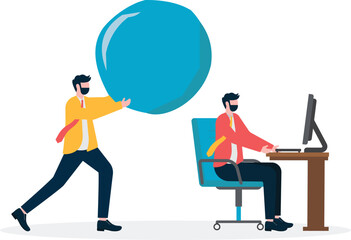 The businessman lifts a huge stone and throws responsibility,

