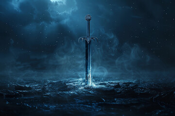 Fototapeta premium Fantastic weapon royal sword with handle and sharp blade