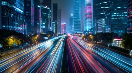 Obraz premium Abstract speed technology background with Hong Kong City night scenes