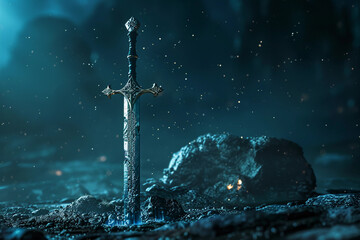 Fototapeta premium Fantastic weapon royal sword with handle and sharp blade