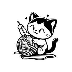Cute Cat Playing With Yarn Ball