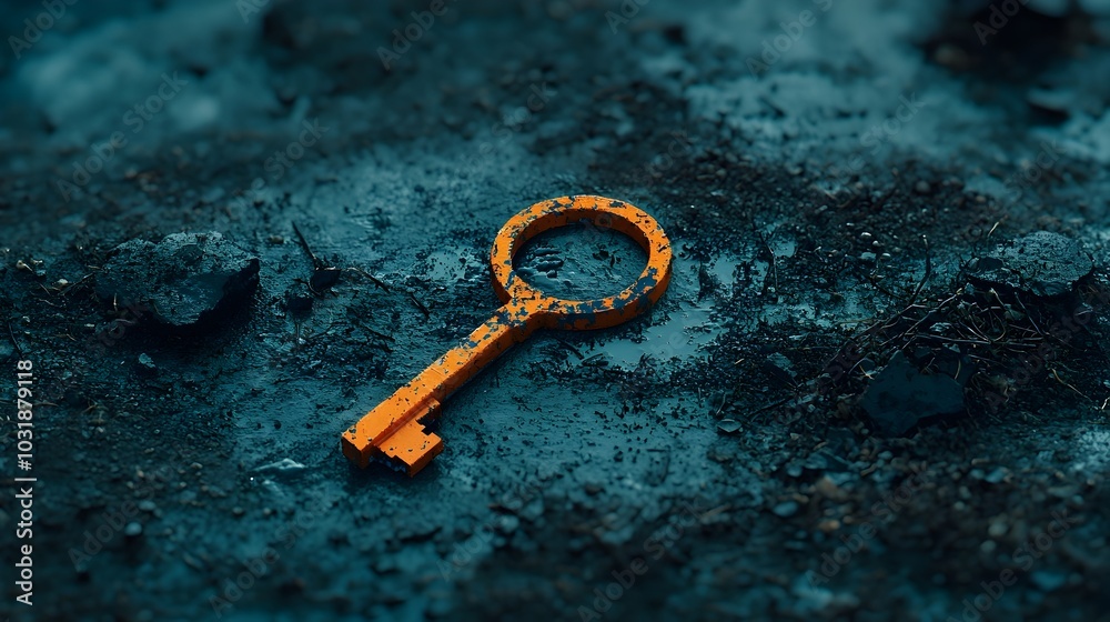 Aufkleber A glowing key on a dark surface representing the key to hope opportunity and a brighter future  This abstract and futuristic image symbolizes the potential for innovation breakthrough