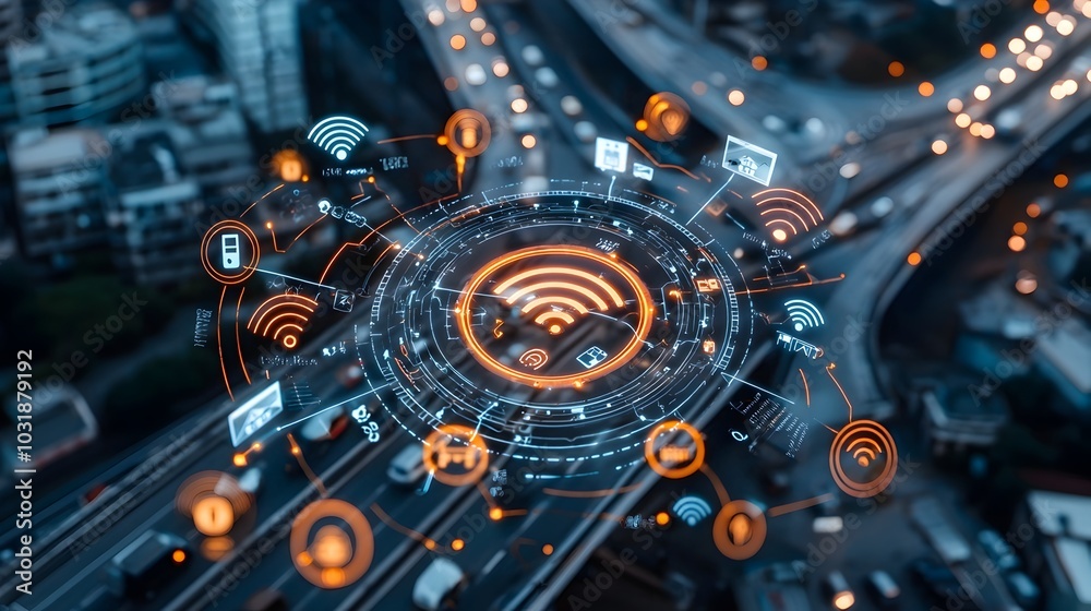 Leinwandbilder A network of smart streetlights connected through IoT sensors for real time monitoring and energy efficient control