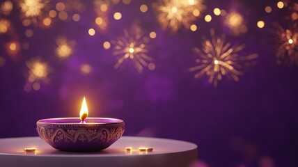 Banner design for diwali festival and podium,Diwali light decoration candle with fireworks,Stage,Product display Showcase design sparkle background,Deepavali,Dipavali,3D podium illustration.