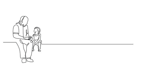 one continuous line drawing of grandfather and grandson.one line drawing of grandfather telling a story to grandson.single line of grandfather and grandson's relationship.one line vector illustration.