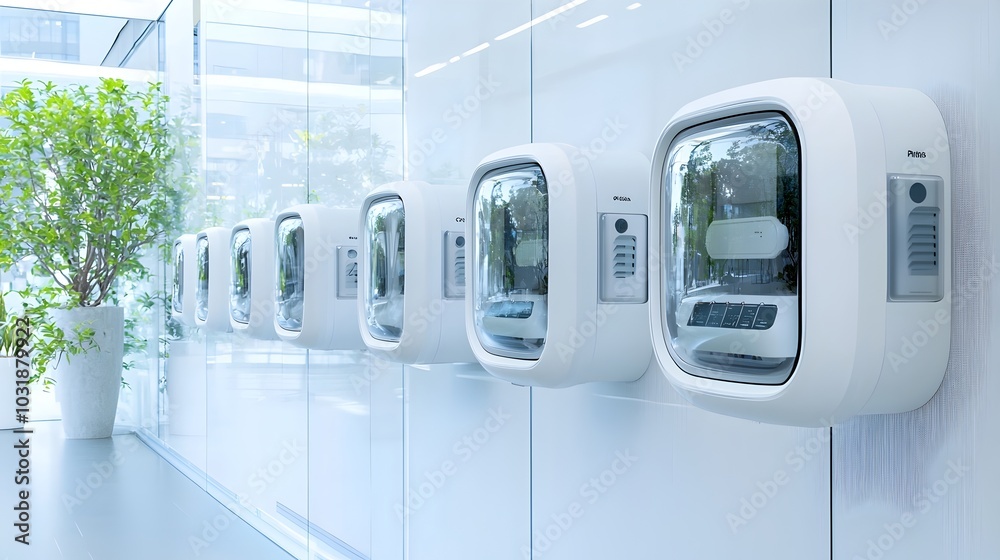 Fototapete Advanced air sensors continuously monitoring carbon dioxide and particulate matter levels in an office environment to optimize indoor air and energy efficiency