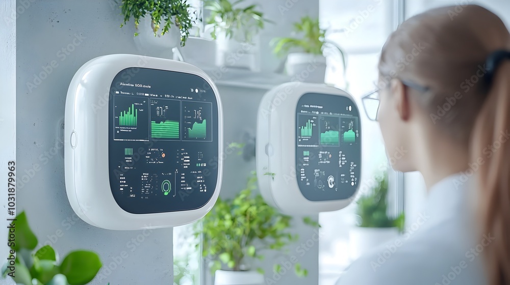 Poster advanced air sensors monitoring and analyzing co2 and particulate matter levels in a modern office w