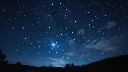 Fototapeta premium A serene night sky illuminated by countless stars and a glowing moon, creating a tranquil celestial scene.