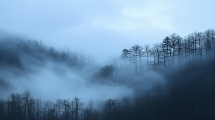Fototapeta premium Ethereal Fog Enveloping the Mountainous Landscape