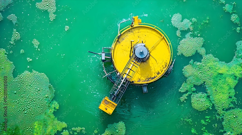 Poster aerators circulating oxygen in large wastewater treatment ponds for efficient purification and susta