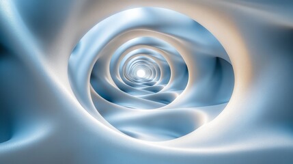 An abstract design with light blue geometric shapes spiraling in the air.