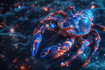 Astrological abstract composition with Cancer zodiac sign symbol