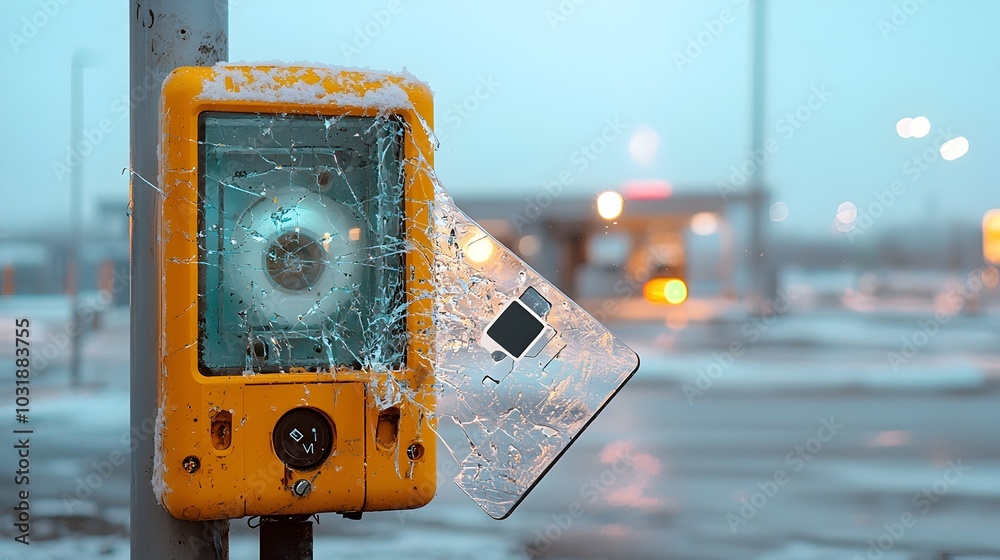Poster broken rfid card reader at the entrance of a secure facility indicating a potential security breach 