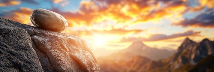  Person atop cliff amid sunset, clouds scattering above