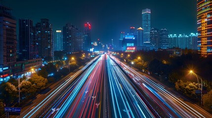 Fototapeta premium Abstract speed technology background with Hong Kong City night scenes