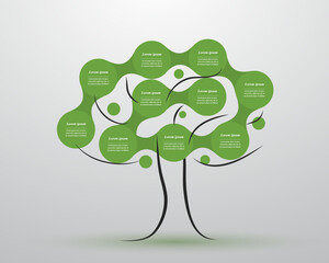 Green tree concept infographic template with 10 options, parts or steps.