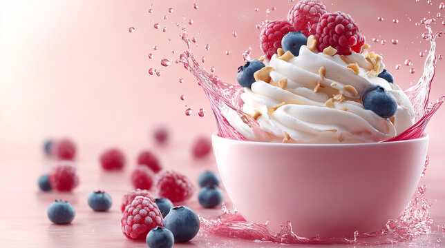 Colorful Delight Soft Serve Gelato Topped with Berrie