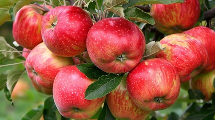Obraz premium Fresh Red Apples Hanging on a Tree