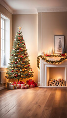 Cute christmas tree with copy space by the window