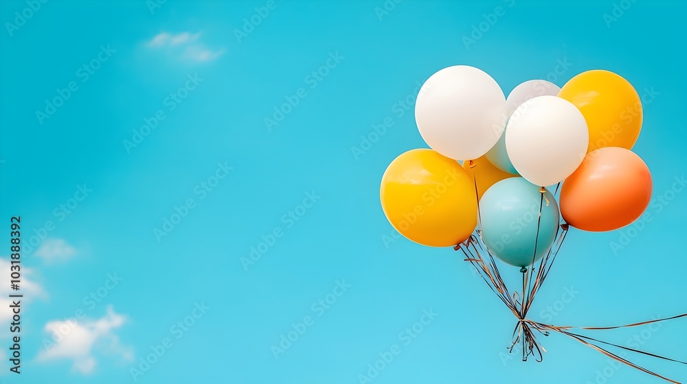 Aufkleber Colorful Helium Balloons Tangled and Caught in the Branches of a Tree with a Serene Sky in the Background  The Balloons Appear to be Floating and Hovering Creating a Whimsical Playful Outdoor Scene