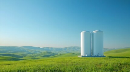 Obraz premium Community water storage tanks providing essential infrastructure and resources to a rural village or agricultural area