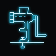 Glowing neon line meat grinder icon isolated on black background. Vector
