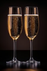 Champagne in a glass on a black background.