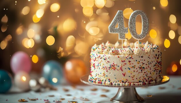 Elegant 40th Birthday Cake with Glitter Decoration on Celebratory Table