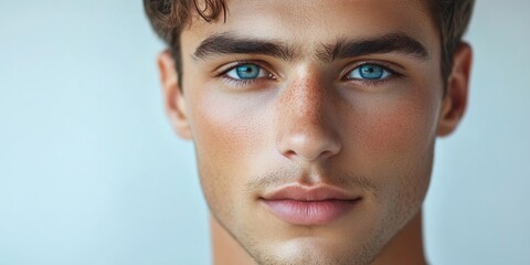 Fototapeta premium Close-up Handsome young men face. Beauty skincare concept, Generative AI