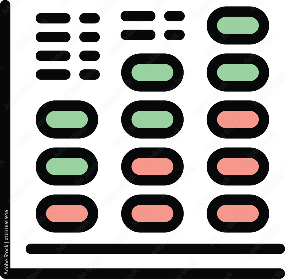 Poster colorful icon of a spreadsheet software with rows and columns of data being analyzed