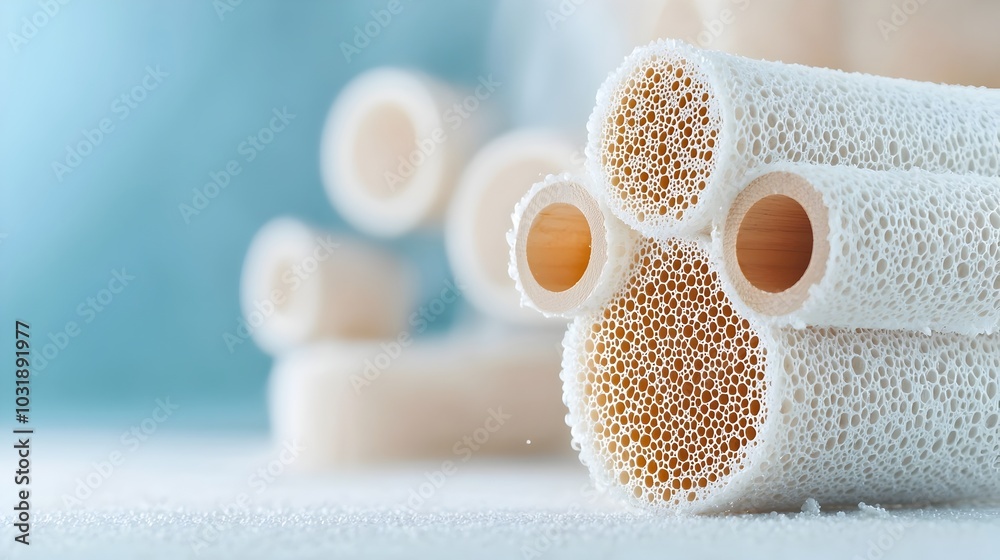 Poster Detailed view of the intricate membranes utilized in the wastewater purification process showcasing the complex technology and infrastructure involved in treating and recycling used water