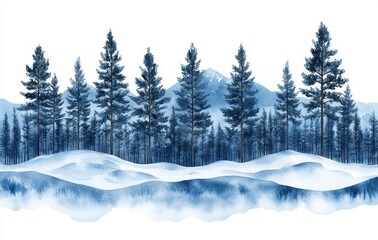 Fototapeta premium Christmas fir trees, winter nature, conifer, rural landscape, outdoor scene, isolated on white background, watercolor, snowy forest illustration