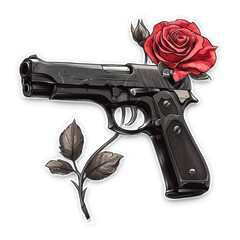 Handgun Tattoo with Rose Accents