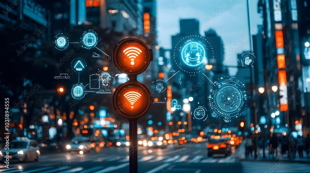 Leinwandbilder efficient network of smart streetlights powered by iot sensors for optimized urban energy management