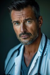 Obraz premium Serious male doctor with stethoscope looking concerned