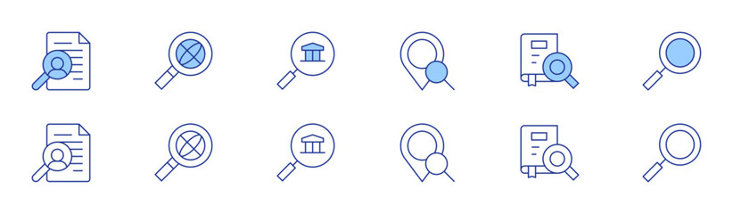 Search icon set in two styles, Duotone and Thin Line style. Editable stroke. cv, search engine, search, searching, magnifying glass