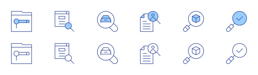 Search icon set in two styles, Duotone and Thin Line style. Editable stroke. job search, searching, search, car