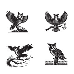 Fototapeta premium Collection of Great Horned Owl Silhouette Design - Great Horned Owl Vector illustration