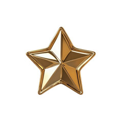 PNG. Golden star shape, isolated on a transparency background.
