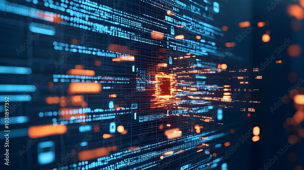 Poster firewall diagram engulfed in digital flames symbolizing a cybersecurity breach and the vulnerability