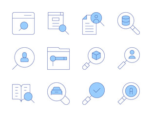 Search icons. Line Duotone style, editable stroke. website, search, advanced search, job search, searching, car