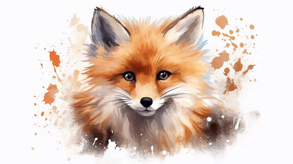 Fototapeta premium Cunning red fox, an eared predator, a wild beast in colored splashes of watercolor paints